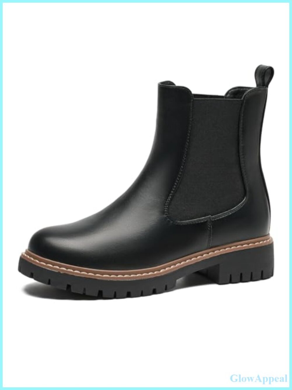 Faux Leather Chelsea Ankle Boots with Lug Sole Platform Heel Pull-On